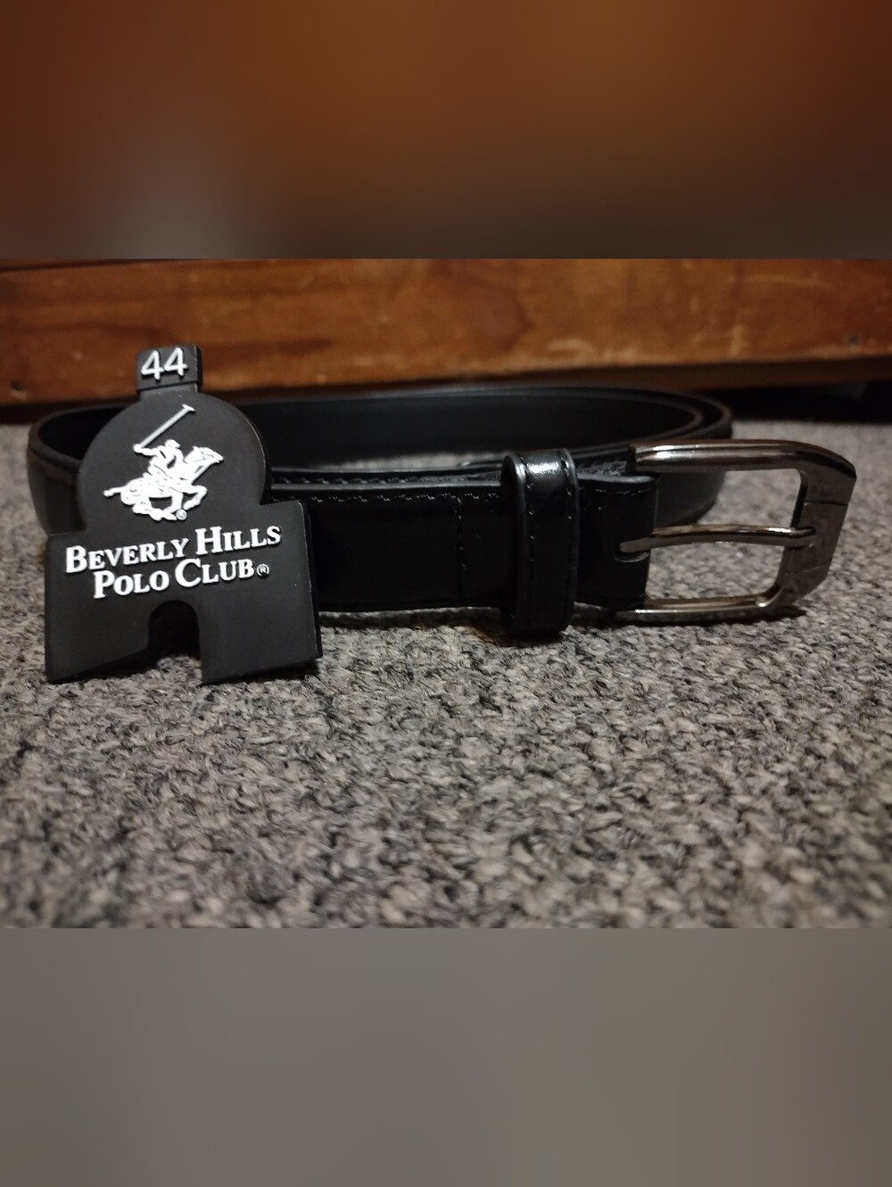 Beverly Hills Polo Club Black Leather Dress Belt with Silver Buckle